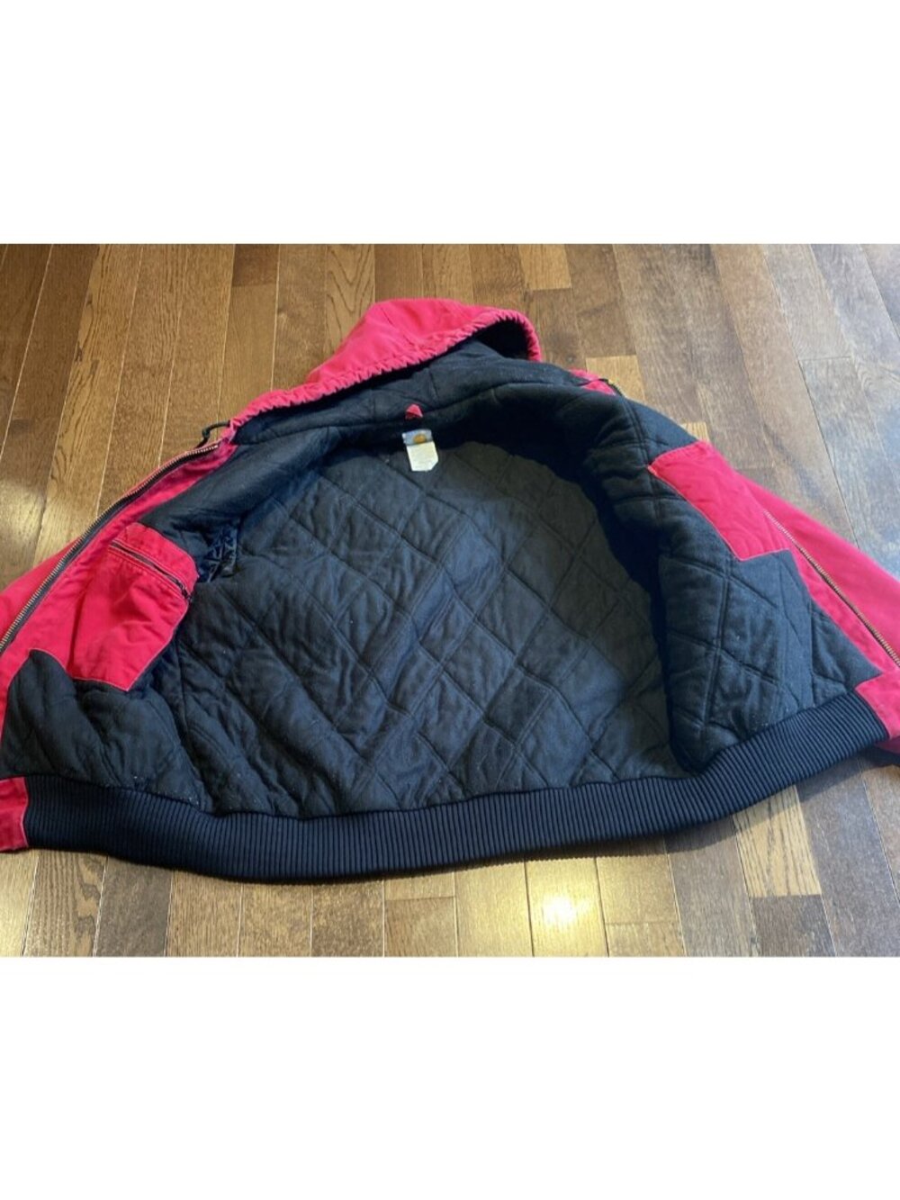 VTG Carhartt Y2K Unisex Red Hooded Zip-Up Work Farm Jacket Large USA Made - Picture 13 of 16